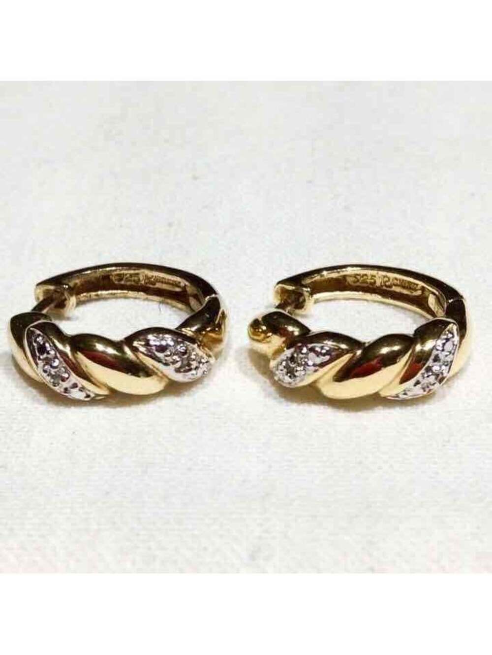 GENUINE DIAMOND GOLD VERMEIL STERLING SILVER TWISTED CABLE HUGGIE EARRINGS